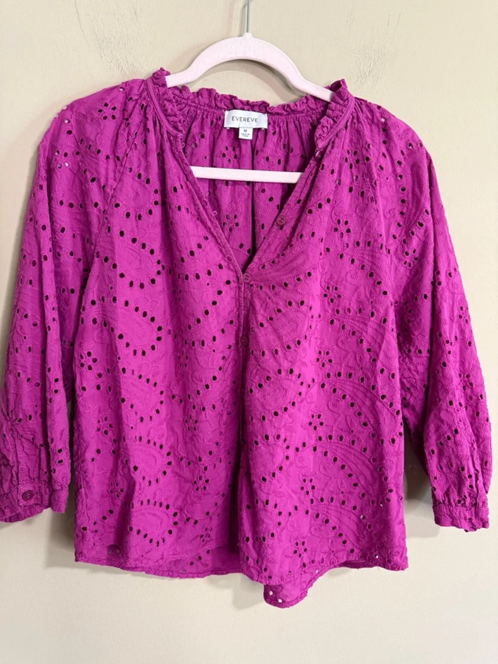 Evereve Larisa Eyelet Top in color “berry”. - Picture 2 of 6